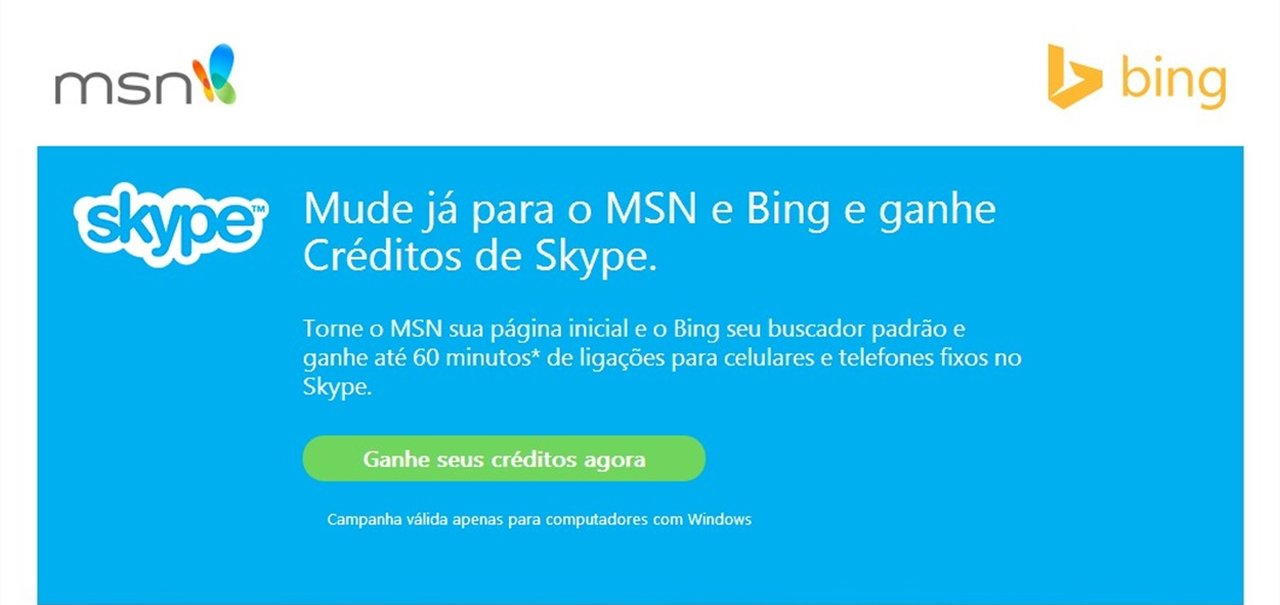 Microsoft está dando até 60 minutos de créditos no Skype de graça