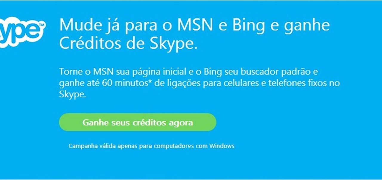 Usuários do Bing poderão ganhar créditos para o Skype