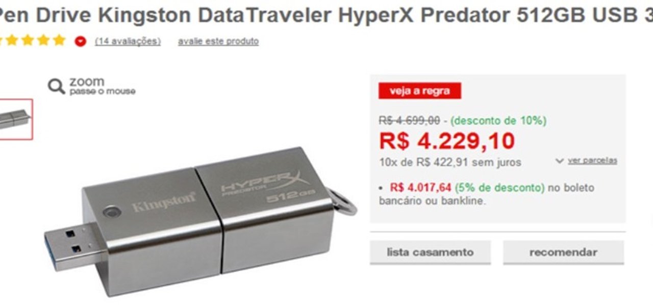 Pendrive com "desconto" por R$ 4 mil em loja ganha comentários hilários