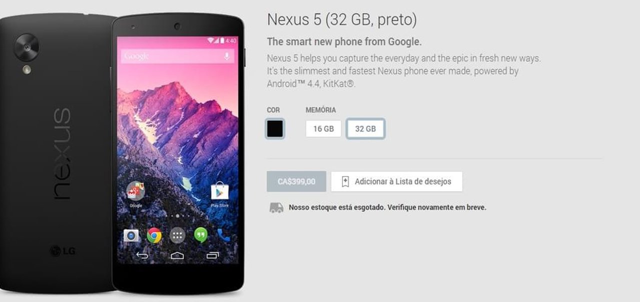 Google pode descontinuar o Nexus 5; só a versão preta está à venda