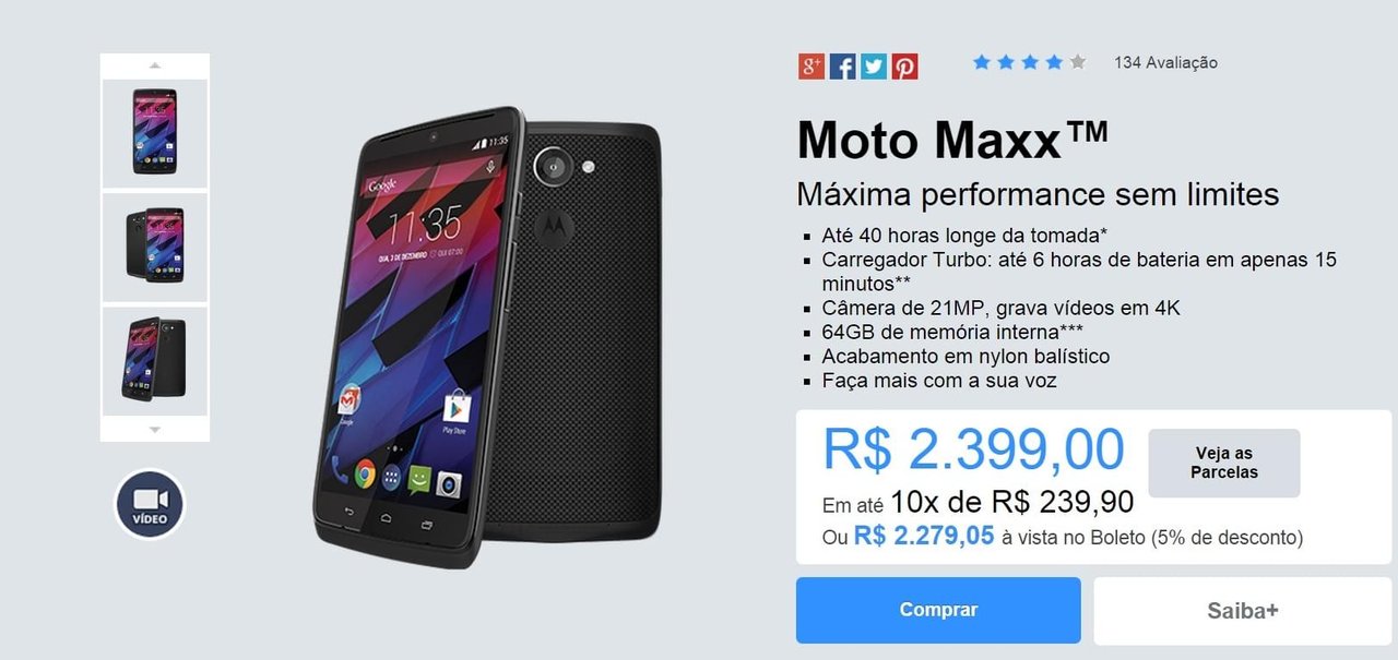 Motorola aumenta preço do Moto Maxx em sua loja oficial