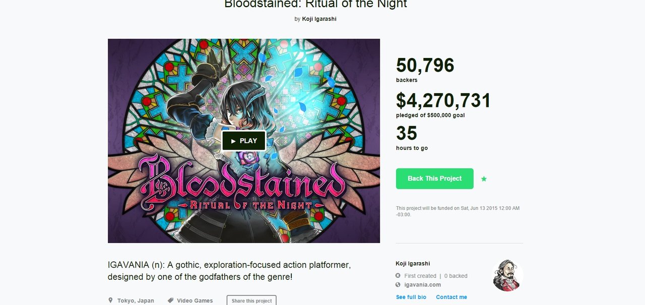 Bloodstained: Ritual of the Night quebra recordes no Kickstarter