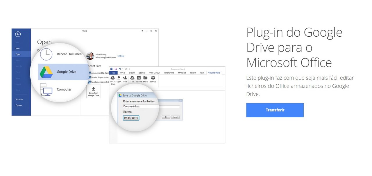 Novo plugin permite salvar documentos do Office no Google Drive