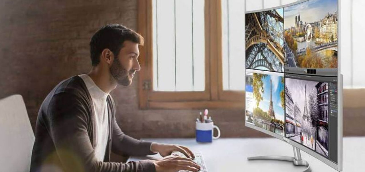 Novos monitores da Philips: tela 4K curva e webcam “invisível” se destacam