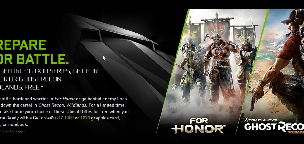 Compre uma GTX 1070 ou 1080 e leve For Honor ou o novo Ghost Recon na faixa