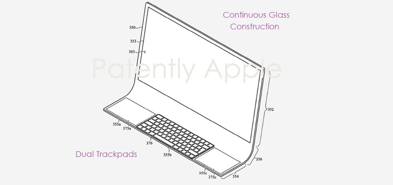 iMac com vidro inteiriço de base curvada é revelado em patente