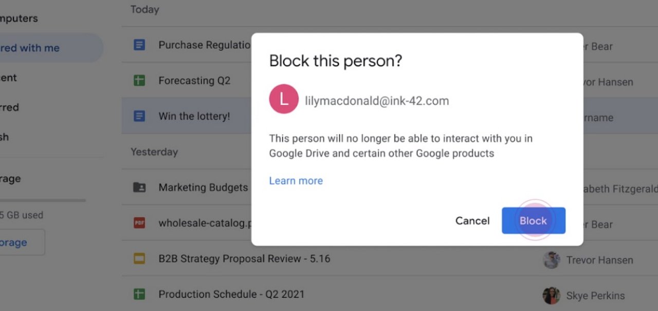 Google Drive permite bloquear usuários indesejados e spam