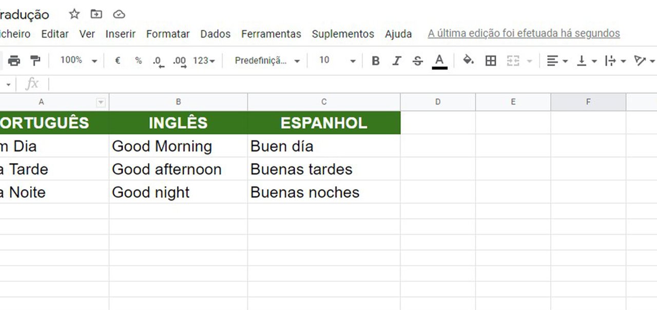 Como traduzir células das planilhas Google