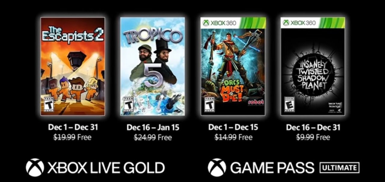 Xbox revela jogos gratuitos de dezembro da Live Gold