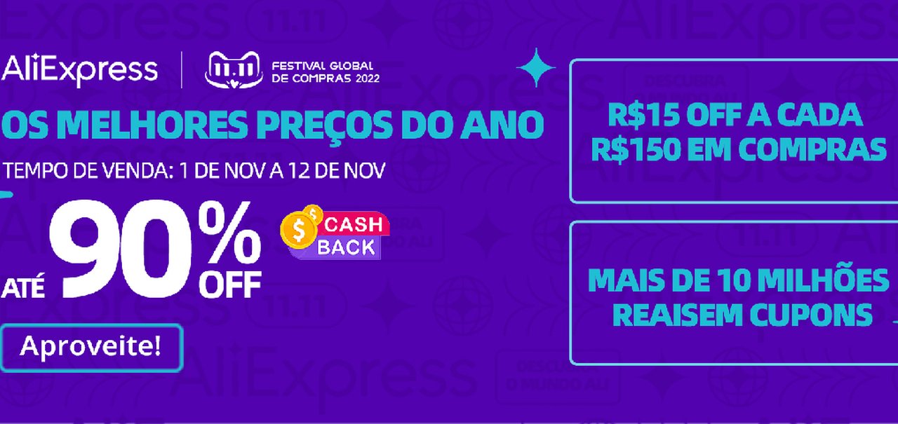 11.11 do AliExpress com até 90% off, cashback e cupons de desconto