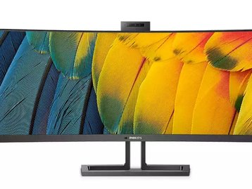 Philips lança monitor curvo de 45 polegadas com webcam para reuniões