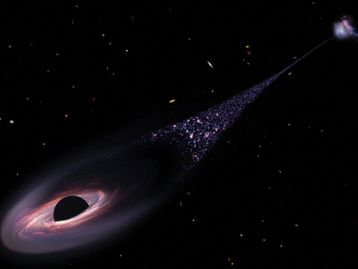 Buraco negro 'fujão' sai de galáxia e semeia estrelas pelo caminho; veja
