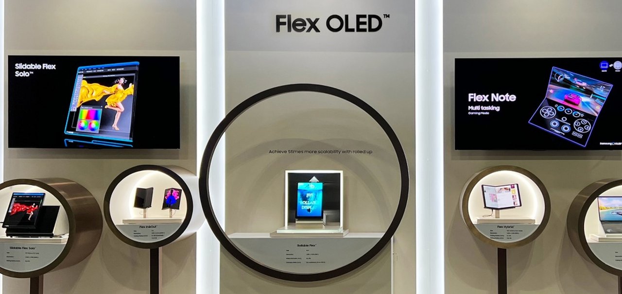 Samsung revela tela 'enrolável' e display com sensor biométrico