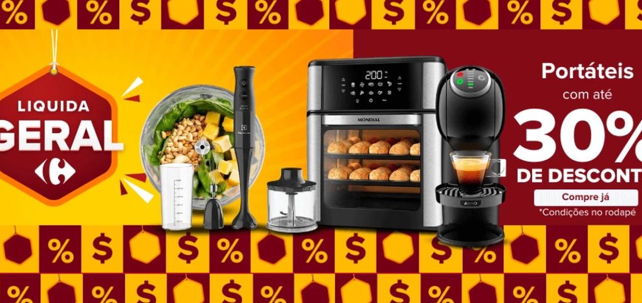 Ano Novo, eletroportáteis novos: liquida geral Carrefour com até 54% de desconto em air fryers, cafeteiras expresso e mais