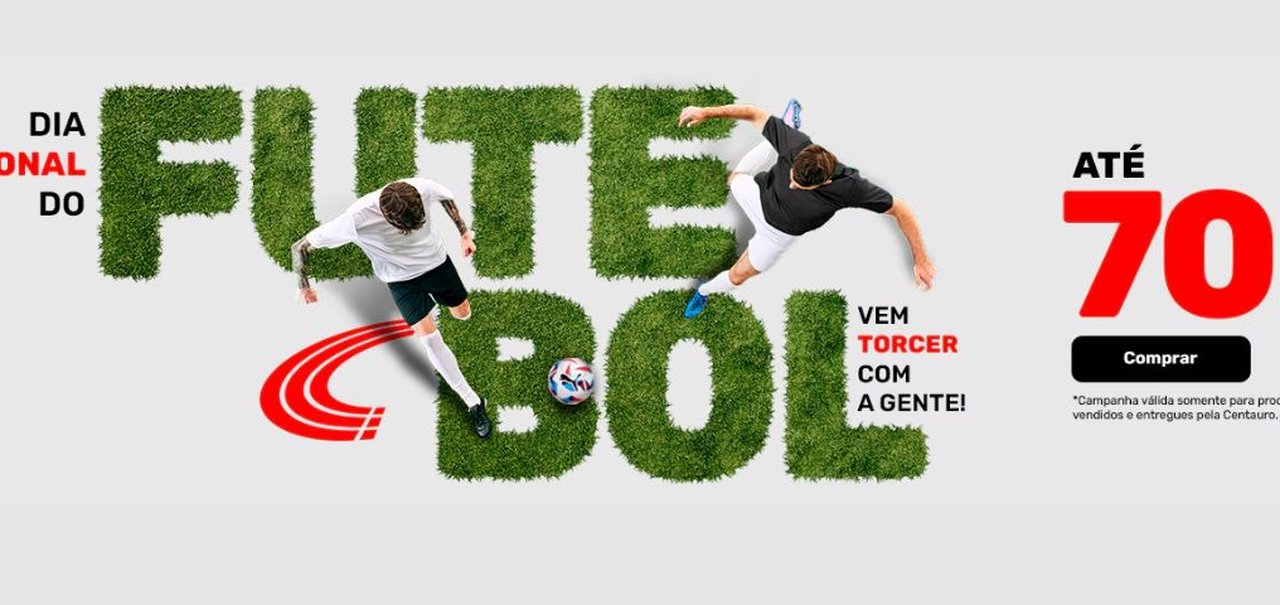 Celebre o Dia do Futebol com ofertas de até 70% OFF em chuteiras, uniformes, bolas e mais na Centauro 