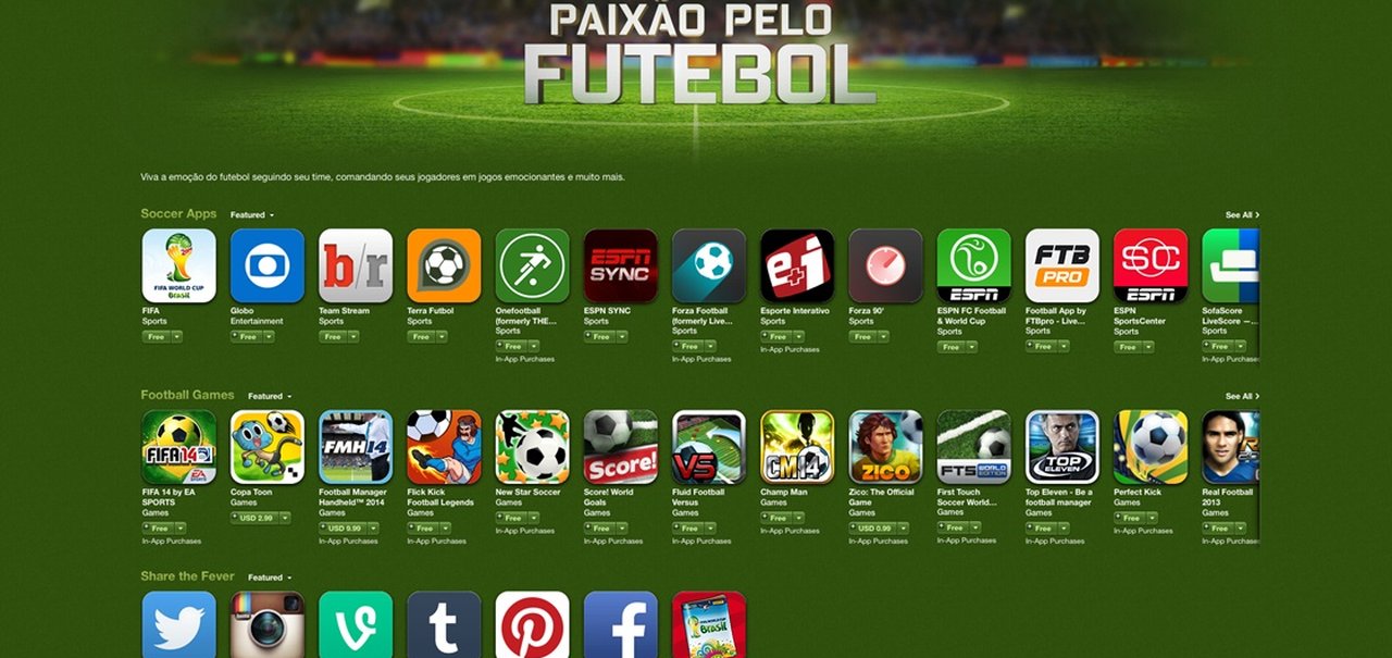 iTunes está com seção de aplicativos especiais para Copa do Mundo 2014