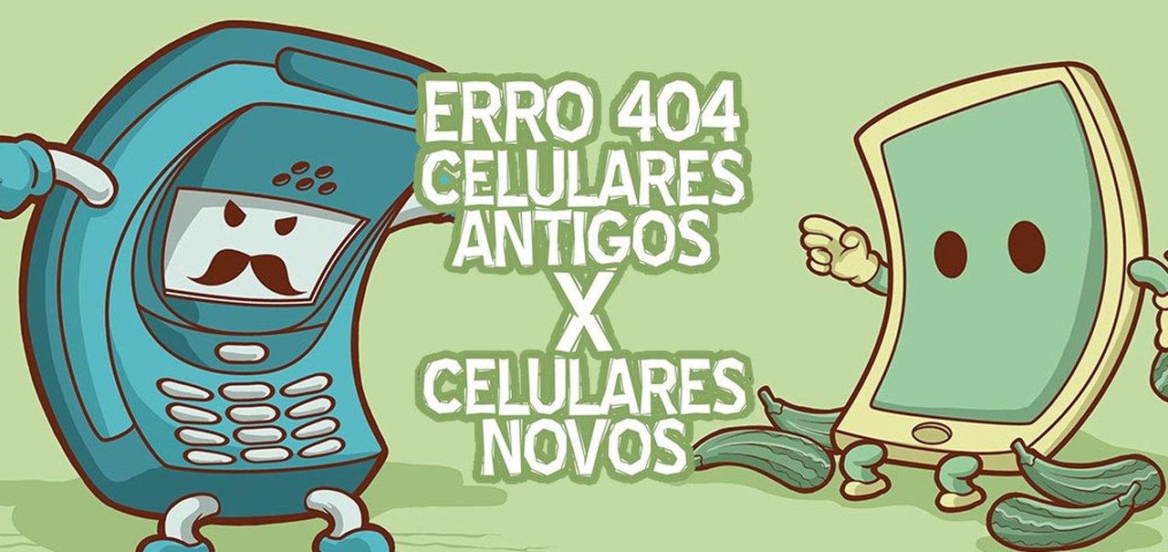 Erro 404: celulares antigos vs. novos, que disputa acirrada! [ilustração]