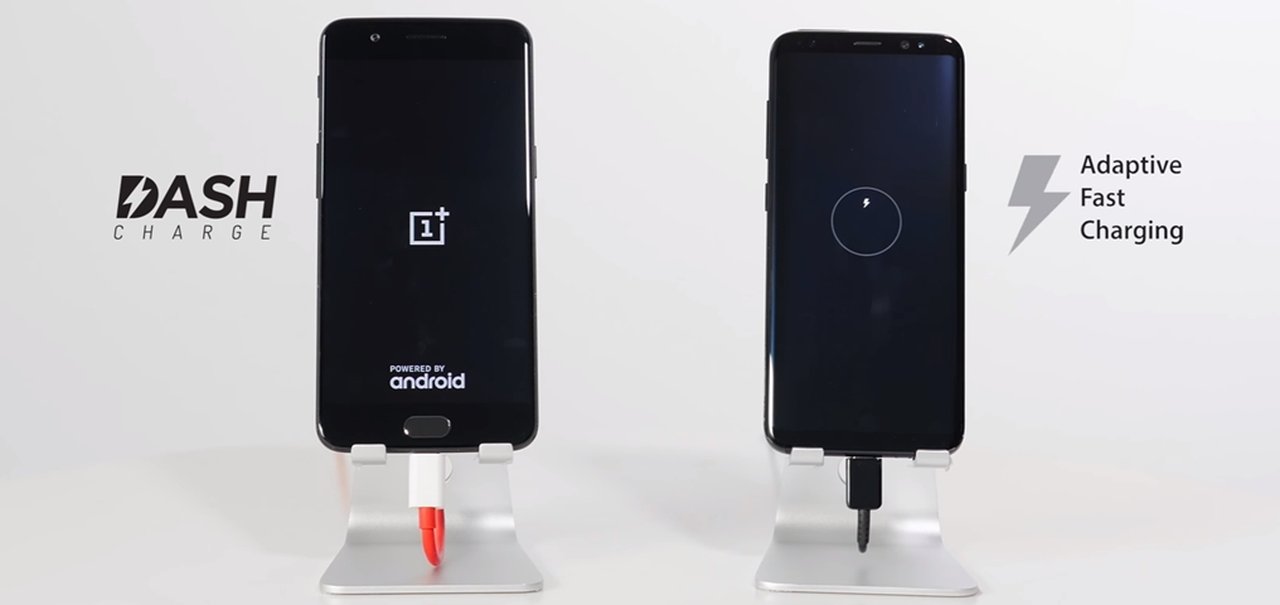 Vídeo compara velocidade para carregar a bateria de Galaxy S8 e OnePlus 5