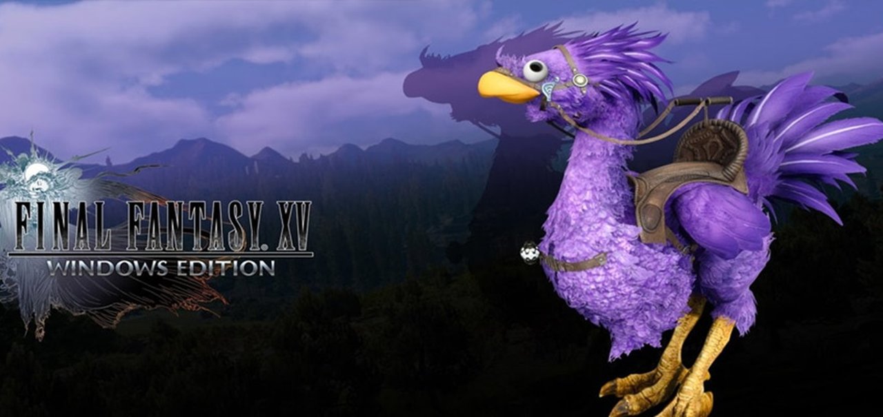 Ande com um Chocobo roxo de brinde do Twitch em Final Fantasy XV