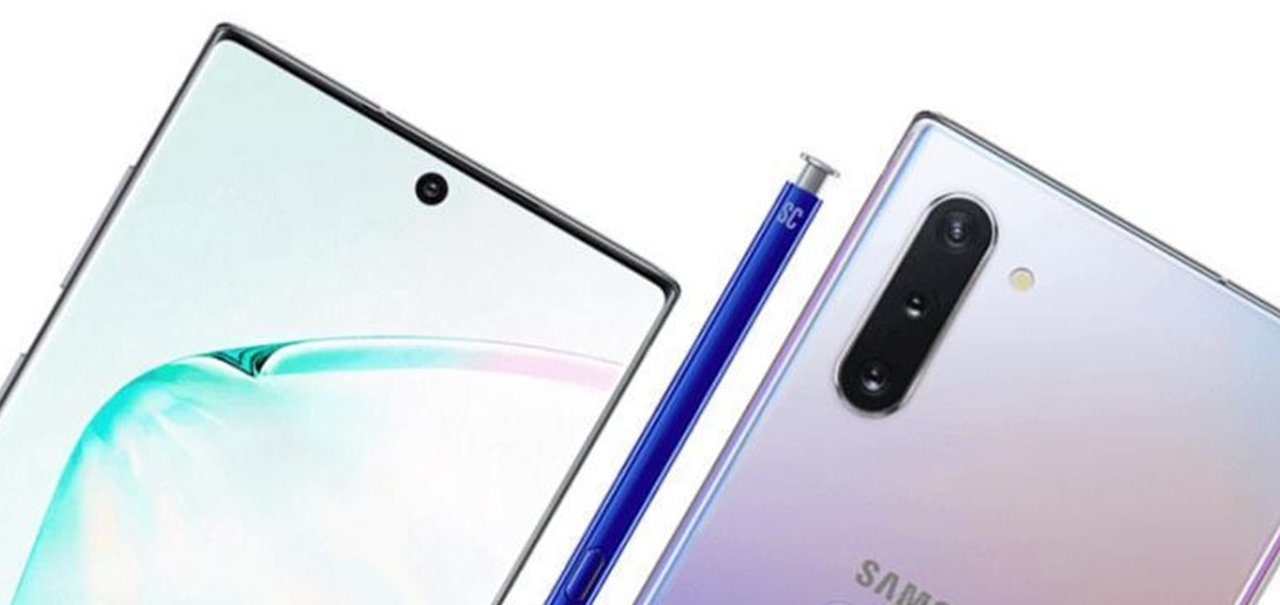 Foto mostra Galaxy Note 10+ e de quebra o reflexo do iPhone XR 2019