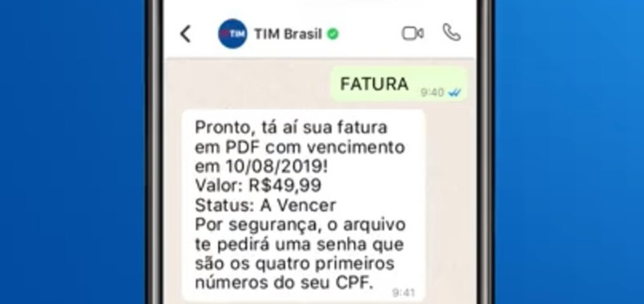 TIM agora envia a sua fatura do telefone direto pelo WhatsApp