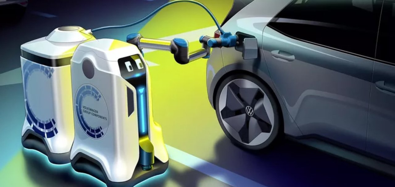 Robô autônomo da Volkswagen vai recarregar carro elétrico onde ele estiver