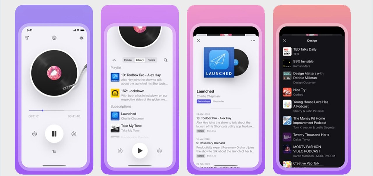 App de podcast para iOS revive design 'esqueumórfico'