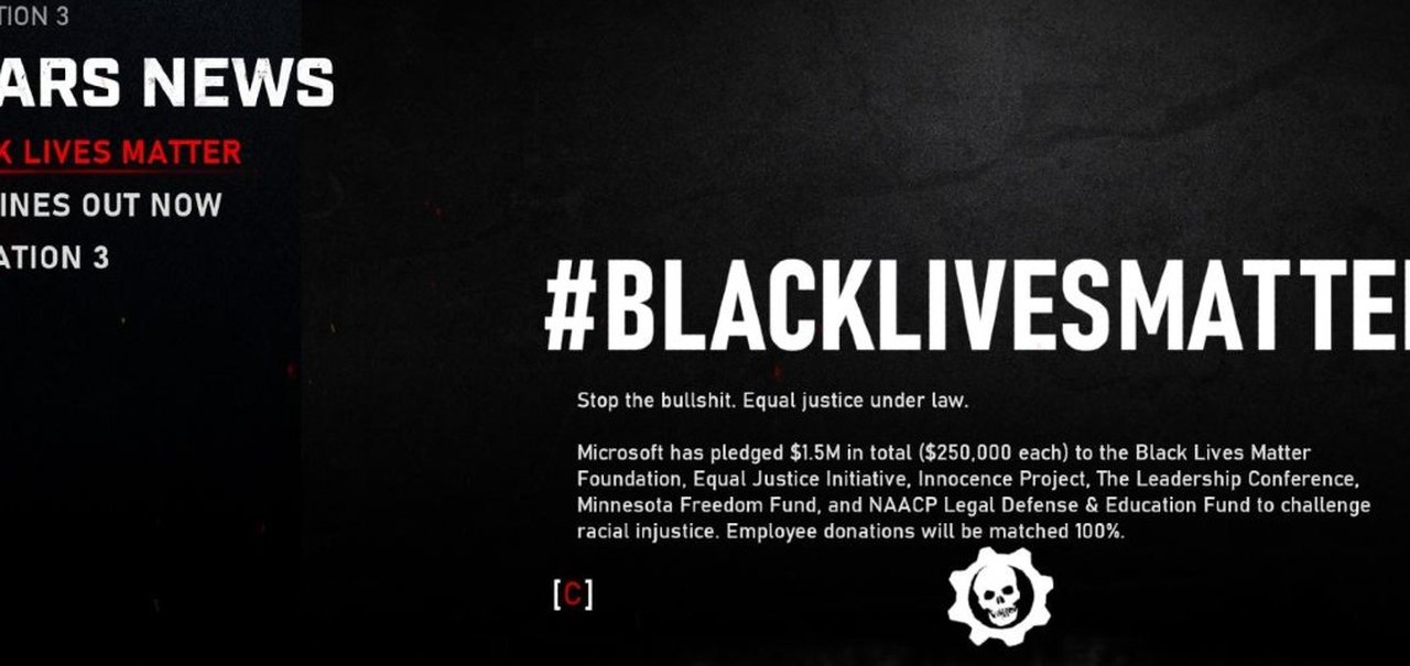 Gears 5 destaca que #BlackLivesMatter em sua tela inicial