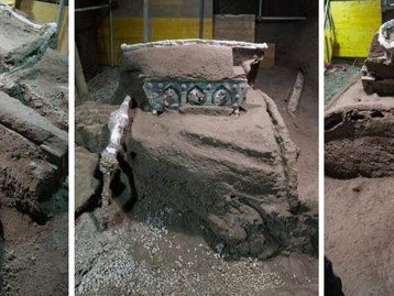 Arqueólogos descobrem carruagem soterrada na região de Pompeia