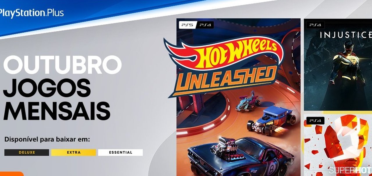 PS Plus de outubro terá Hot Wheels Unleashed, Injustice 2 e Superhot 