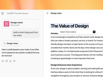 ChatGPT ganha 'Canvas' para pedir ajustes e revisões de forma mais precisa
