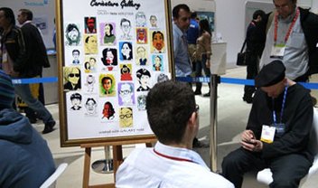 Caricaturistas fazem desenhos em Galaxy Note para promover aparelho