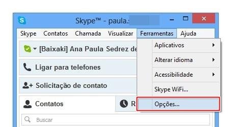 Acessando as opções do Skype