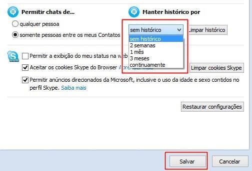 Definindo o tempo máximo para o histórico