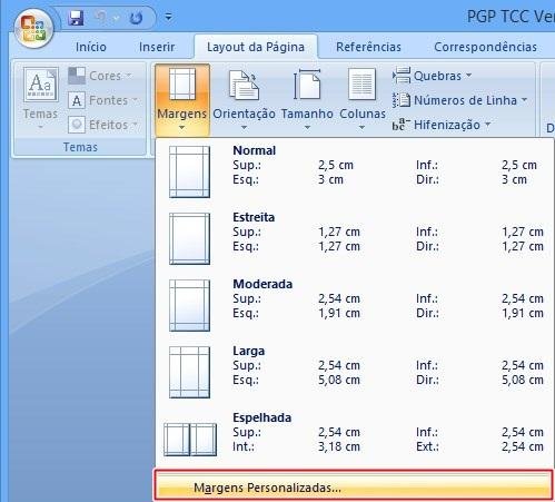 Abrindo as margens personalizadas
