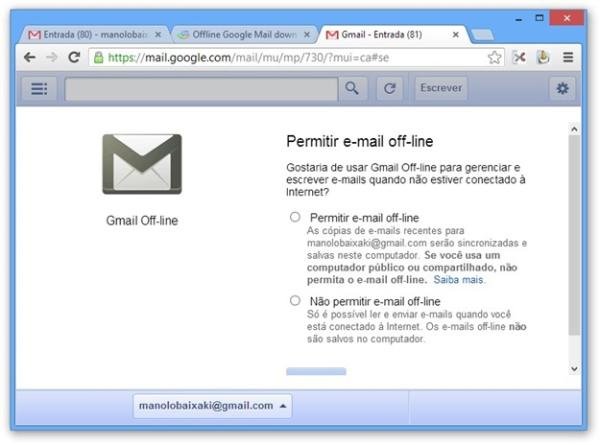 Usando o Offline Google Mail