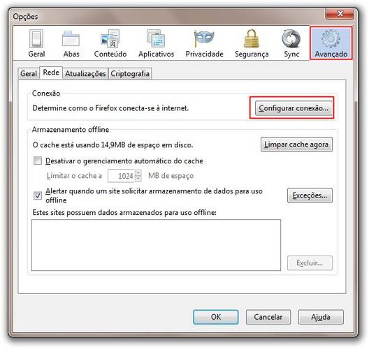 Acessando as configurações avançadas