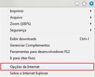 Abrindo as opções da internet