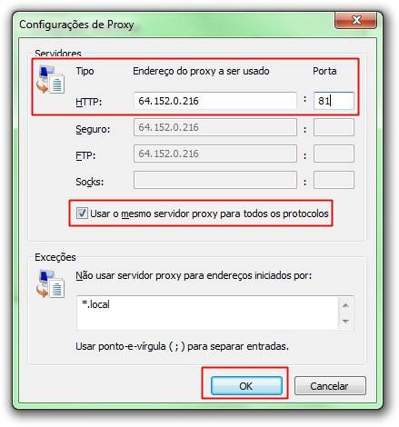Definindo o proxy