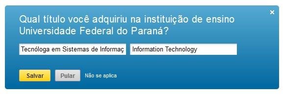 É muito importante informar a graduação correta além da instituição