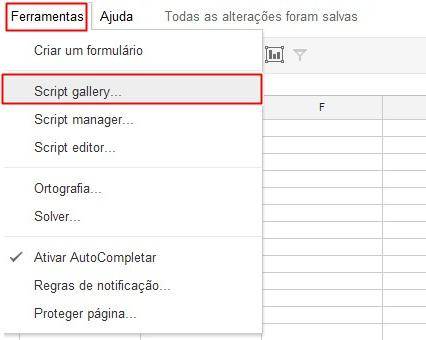 Abrindo a galeria de scripts