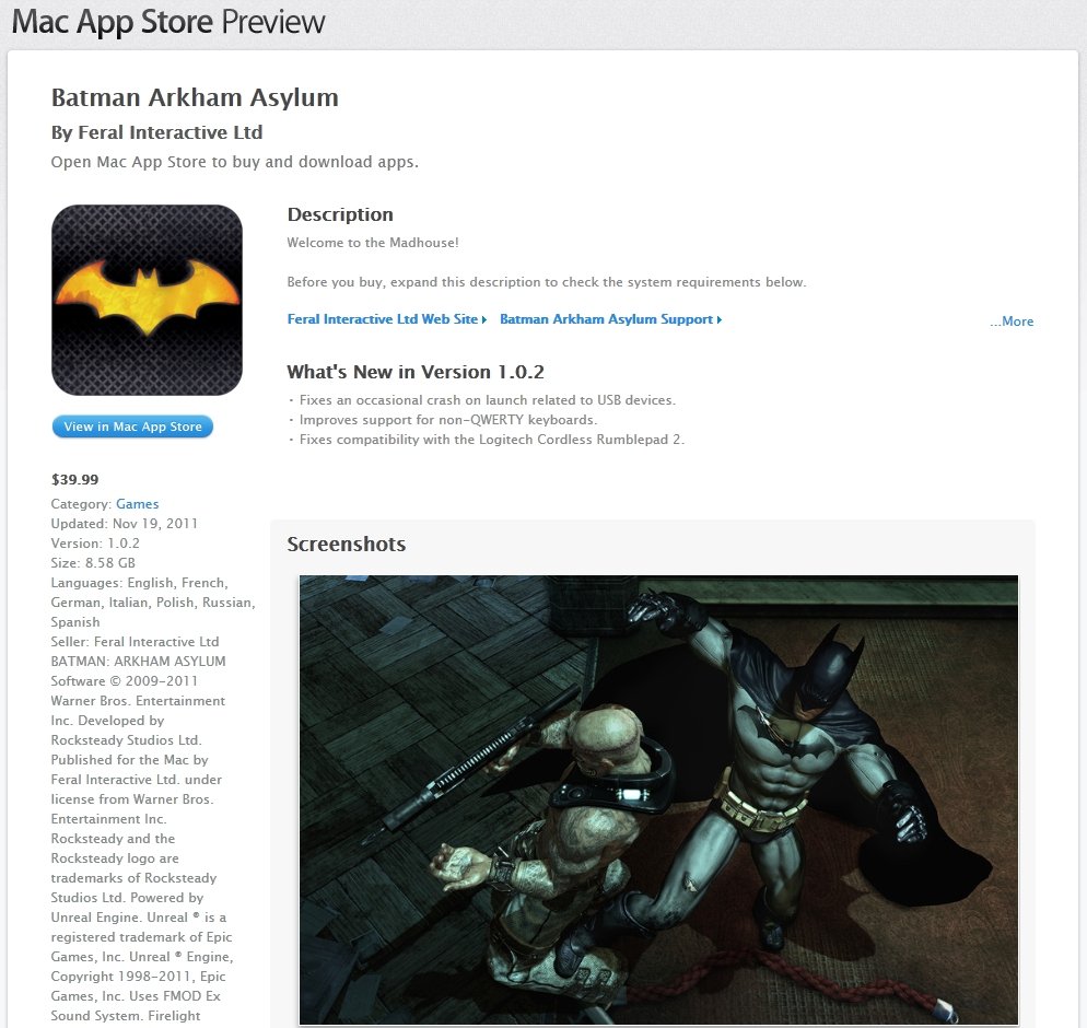 Fim de semana: jogo Batman Arkham Asylum chega à Mac App Store