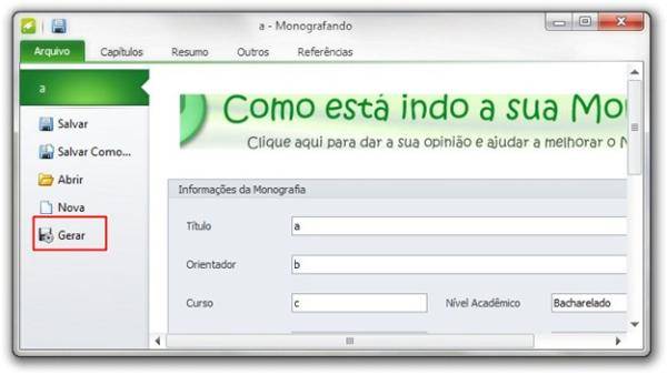 Gerando a monografia