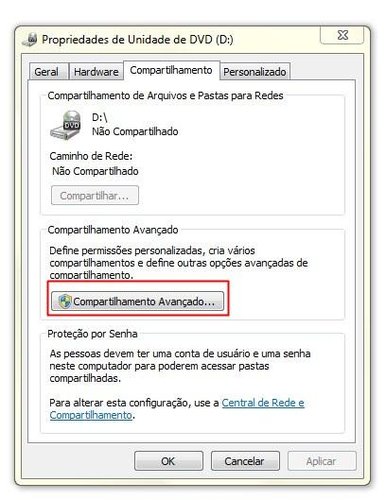 Abrindo o compartilhamento avançado