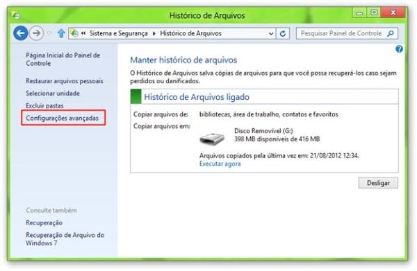 Acessando as configurações avançadas