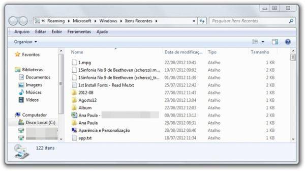 Visualizando itens recentes