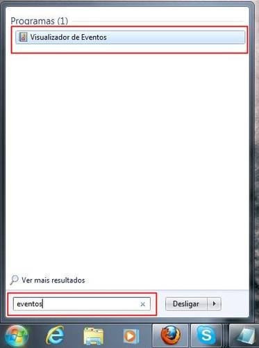 Abrindo o visualizador de eventos do windows