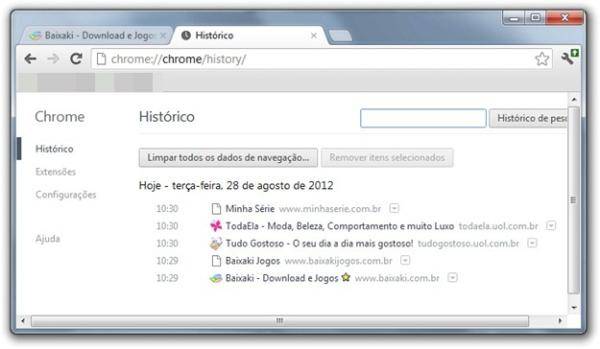 Acessando o histórico de navegação