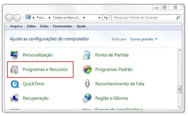 Abrindo as configurações de programas