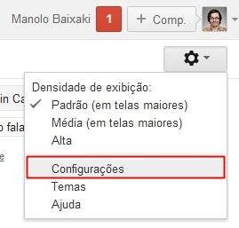 Abrindo as configurações